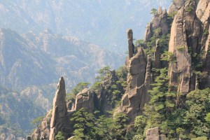 Interesting rock formations on mountainside