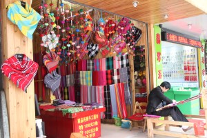 Shawl stall in Yangshuo